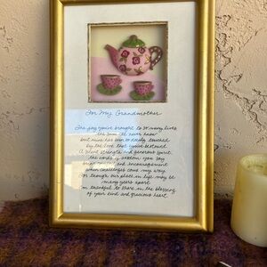 Vintage Gold Framed Poem with Teapot Art Shadow Box